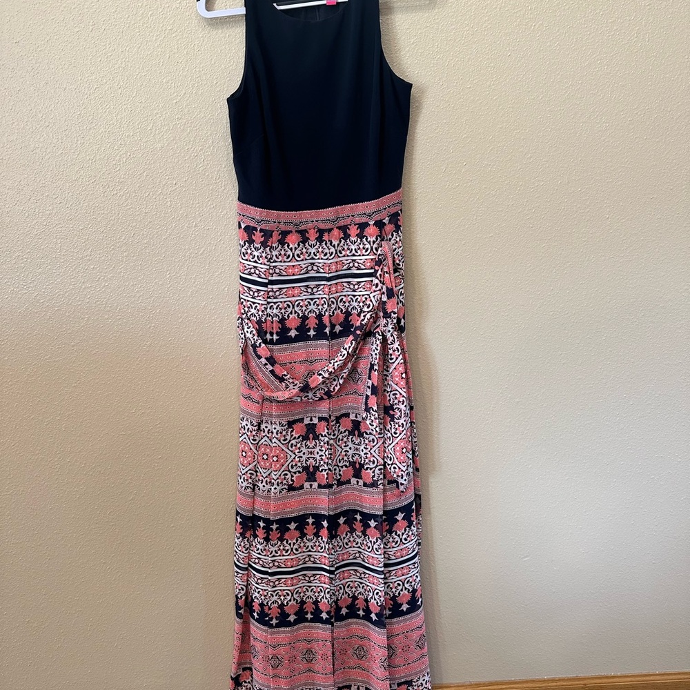 Vince Camuto Navy With Pink Floral Sleeveless Maxi Romper/Dress